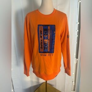 DenimiCity Orange Rhinestone Cassette Graphic Sweatshirt Size L (Flawed)